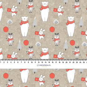 ZVÍŘATA S ŠÁTKY VZ. 2 (ZIMNÍ HRA) / ACID WASH BÉŽOVÝ - tkanina bawełniana