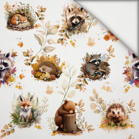 podzimní zvířata / bílá - lehký, česaný úplet