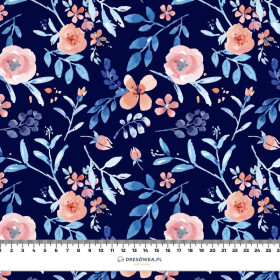 MALOWANE PIWONIE / navy - Welur tapicerski