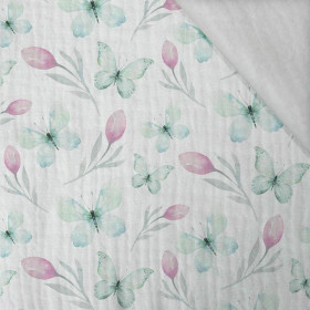 MOTÝLI A TULIPÁNY (AKVARELOVÍ MOTÝLI) - Mušelín bavlněný