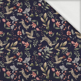 HARES AND BIRDS (INTO THE WOODS) DARK BLUE - teplákovina s elastanem ITY