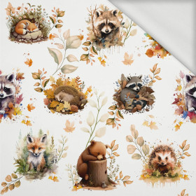 podzimní zvířata / bílá - dzianina pętelkowa