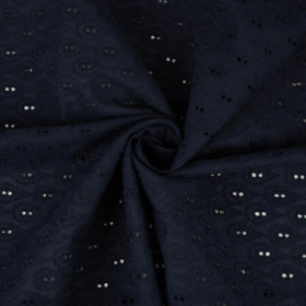 KAPKY / navy - Vyšívaná bavlněná tkanina