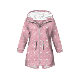 DĚTSKÁ BUNDA PARKA (ARIEL) - SRDÍČKA A KOSOČTVERCE / ROZŘEZANÝ JEANS (růžově křemenný) - softshell