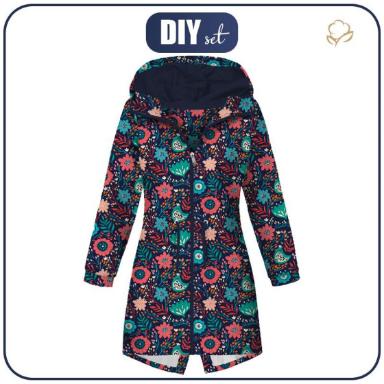 DÁMSKÁ BUNDA PARKA (ANNA) - FOLKOVÍ PTÁCI / navy - softshell