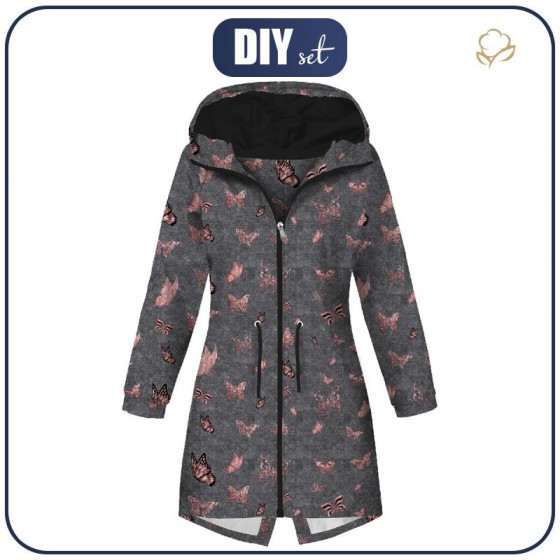 DÁMSKÁ BUNDA PARKA (ANNA) - MOTÝLI (BROKÁTOVÍ MOTÝLI) / ACID WASH šedý - softshell