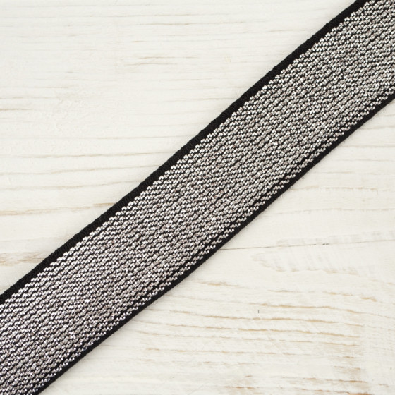 Guma pletená plochá s kovovou niti  20 mm - stříbrná
