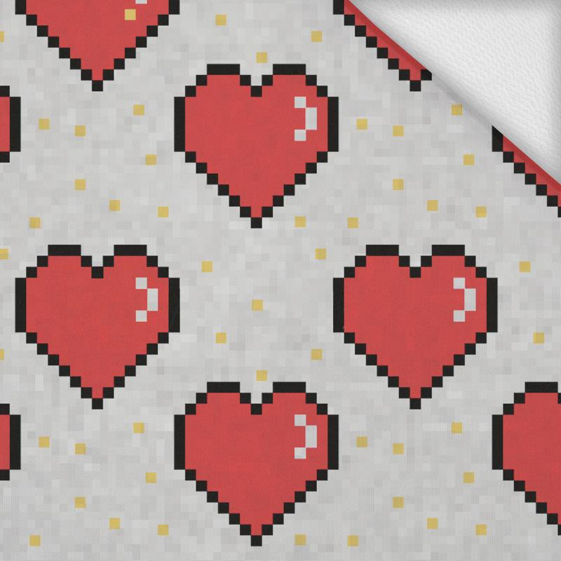 HEARTS (retro) / light grey - looped knit fabric