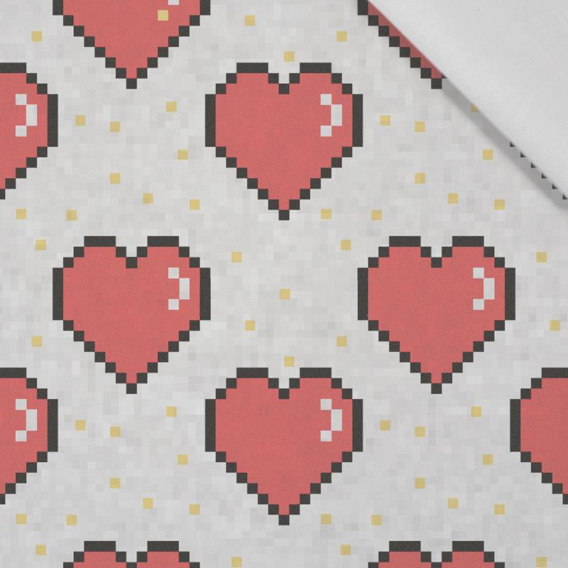 HEARTS (retro) / light grey - Cotton woven fabric