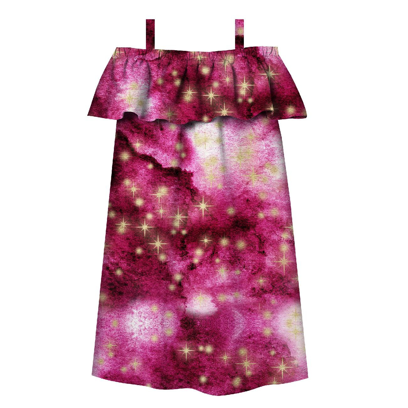 Bardot neckline dress (LILI) - GOLDEN STARS Pat. 2 / WATERCOLOR MARBLE - sewing set