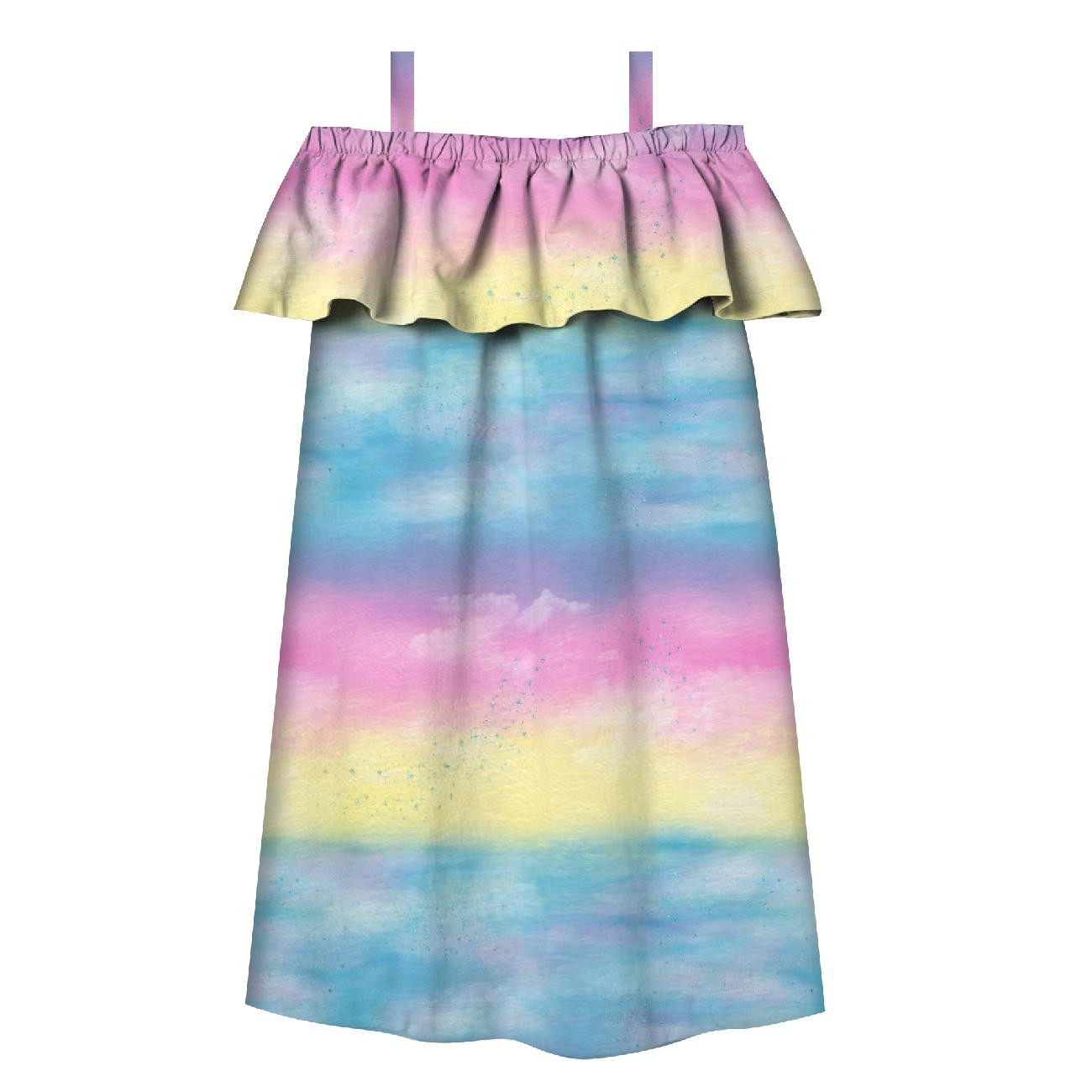 Bardot neckline dress (LILI) - RAINBOW OCEAN pat. 1 - sewing set