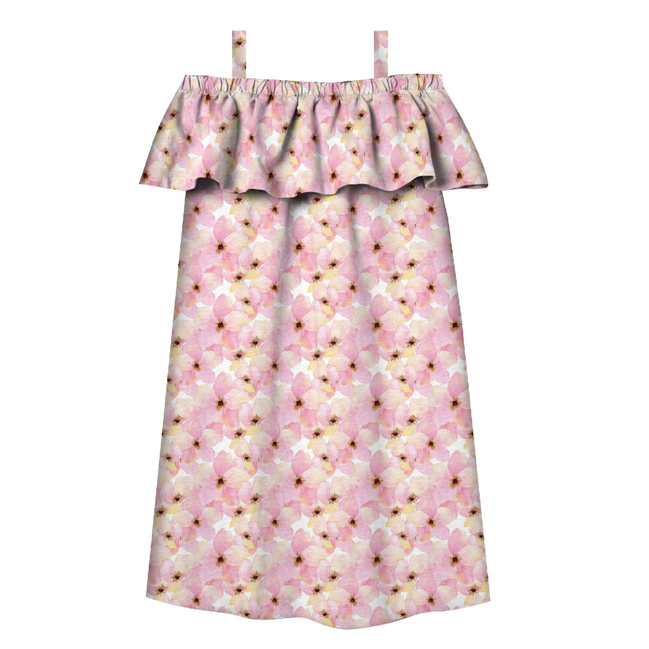 Bardot neckline dress (LILI) - PINK FLOWERS (IN THE MEADOW) - sewing set