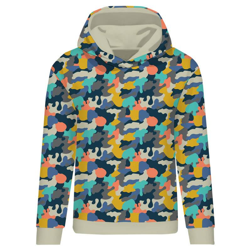 CLASSIC WOMEN’S HOODIE (POLA) - CAMOUFLAGE COLORFUL pat. 2 - looped knit fabric 