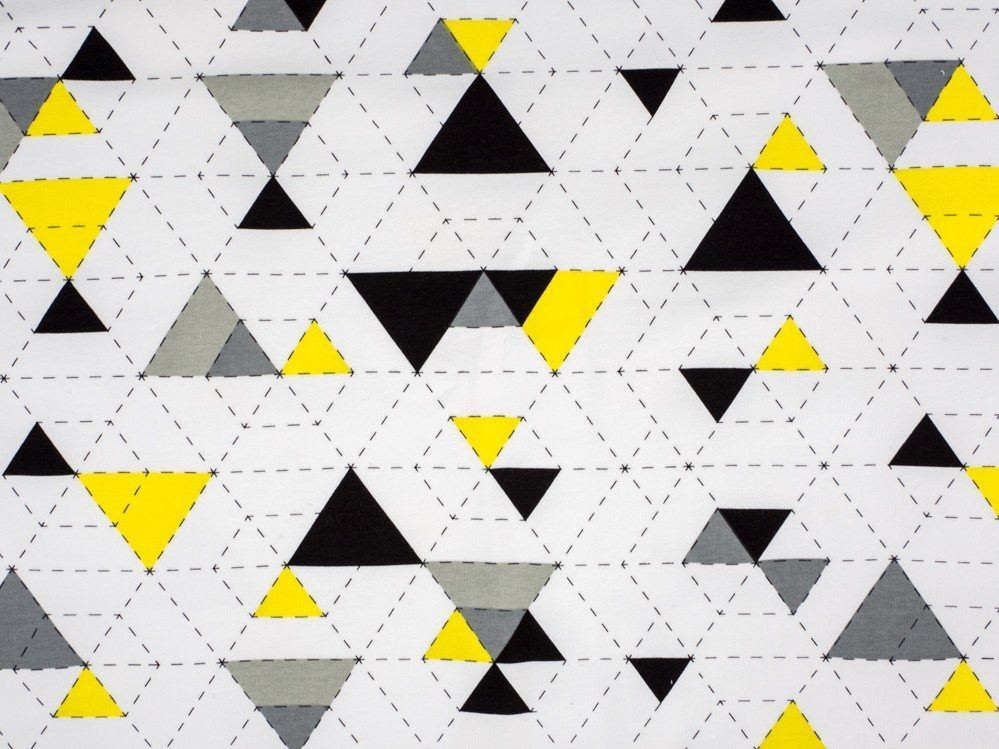 GEOMETRIC TRIANGLES YELLOW 2 / white - single jersey with elastane TE210