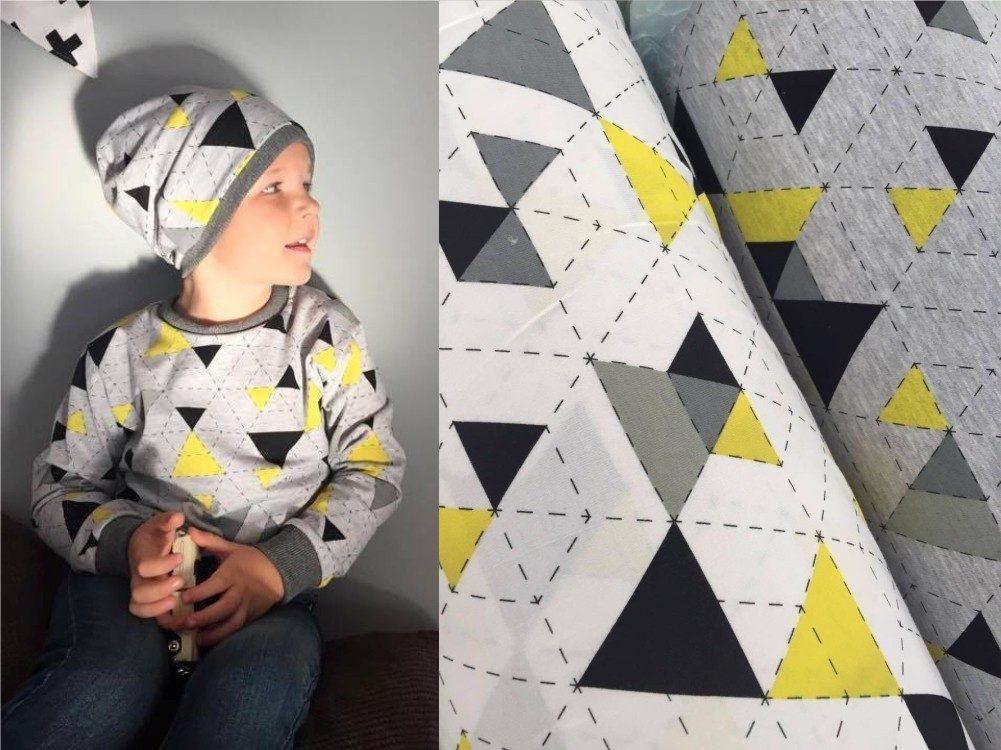 GEOMETRIC TRIANGLES YELLOW 2 / white - single jersey with elastane TE210