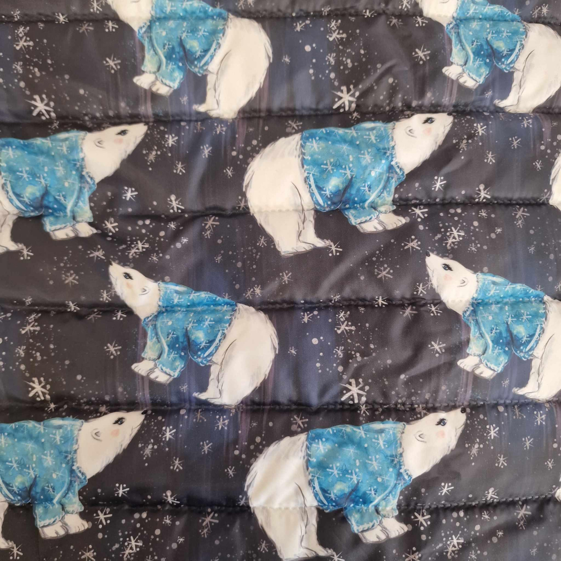 WHITE BEARS IN SWEATERS / navy - nylon fabric quilted in stripes