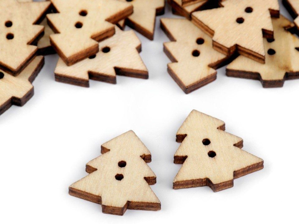 Wooden Decorative Button 22mm - christmas tree