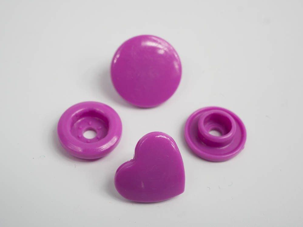 Fasteners KAM hearts 12 mm purple 10 sets