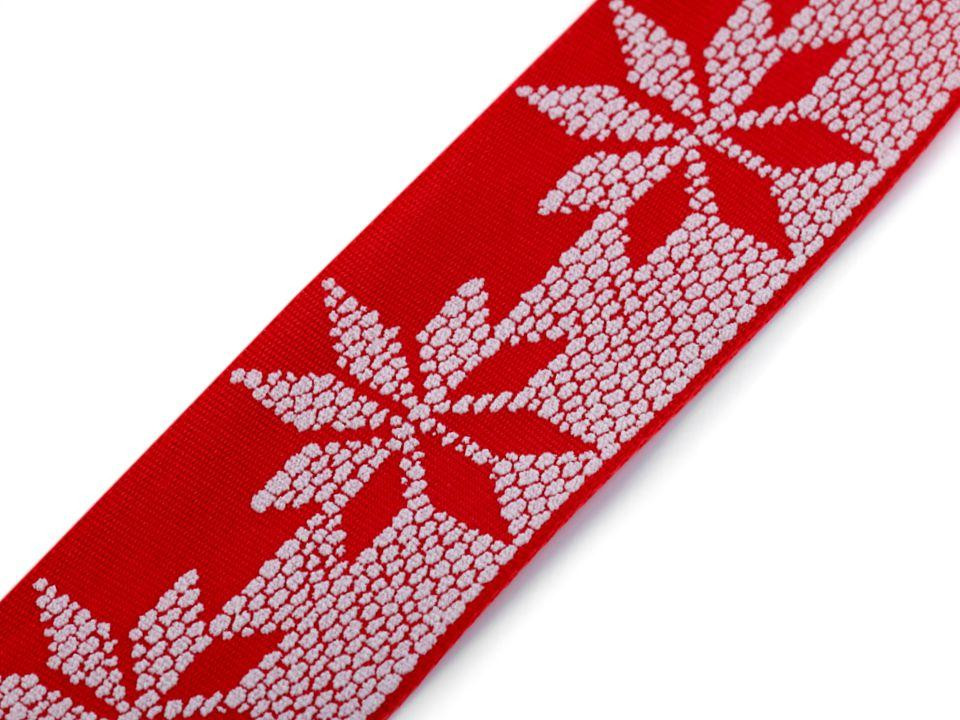 Satin ribbon 40 mm Snowflakes - red