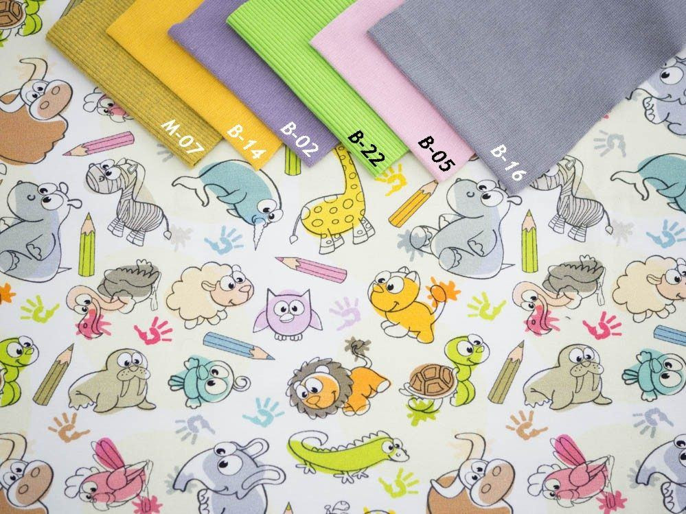 CRAYONS AND ANIMALS - single jersey with elastane TE210
