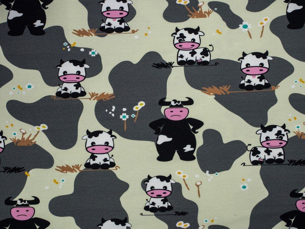 COWS ON BEIGE - single jersey with elastane TE210