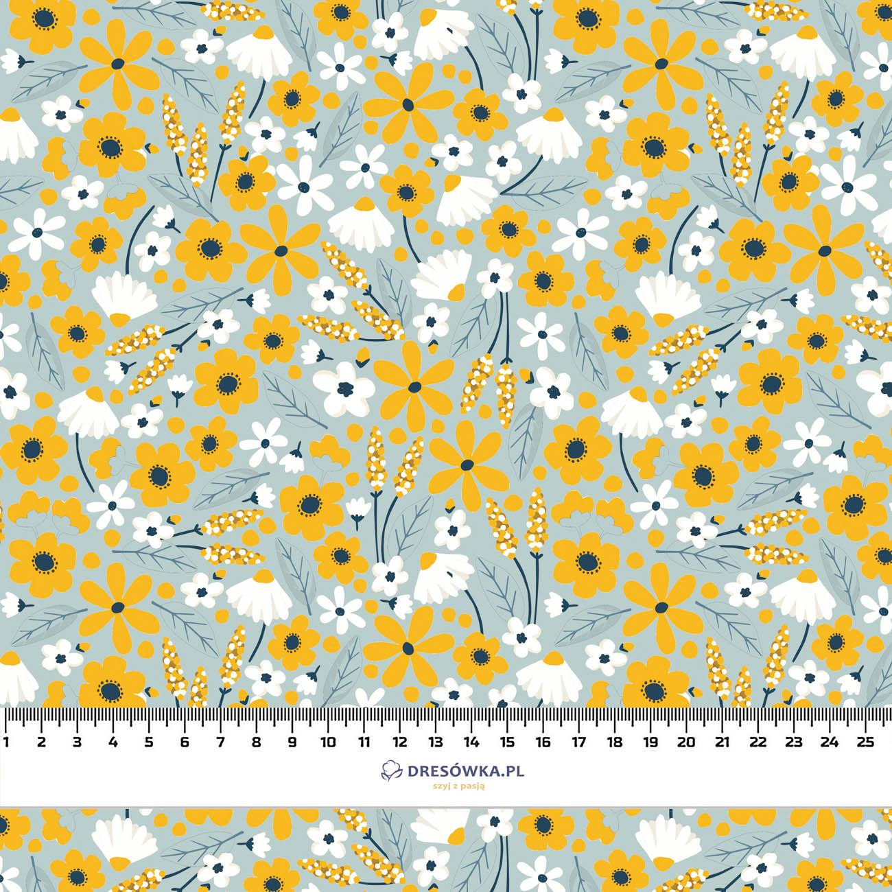 SMALL FLOWERS pat. 2 / light grey - viscose woven fabric