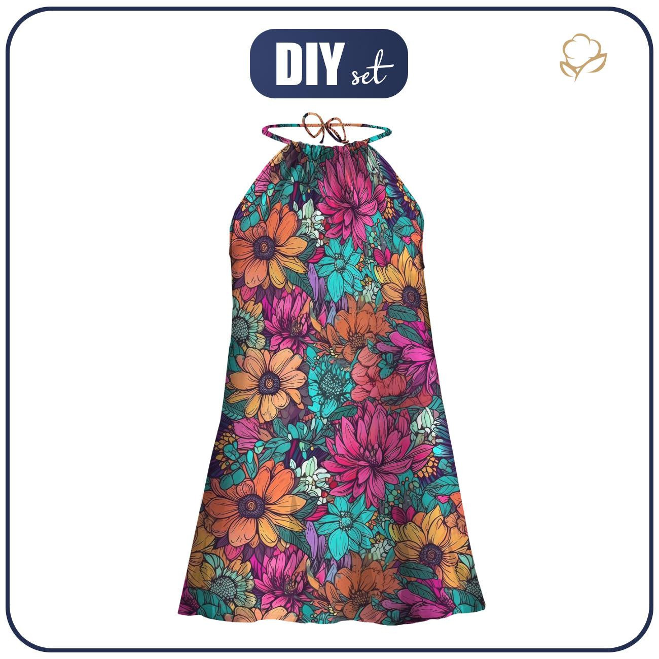 DRESS "DALIA" MINI - WATER-COLOR FLOWERS pat. 7 - sewing set