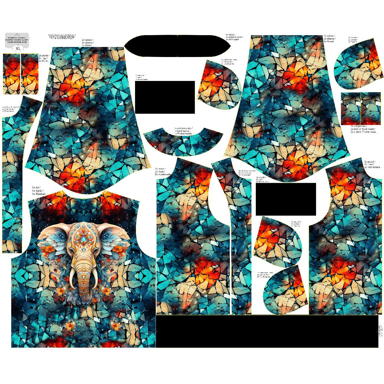 WOMEN’S BOMBER JACKET (KAMA) - ANIMALS CRACKED pat.3 (elephant) - sewing set