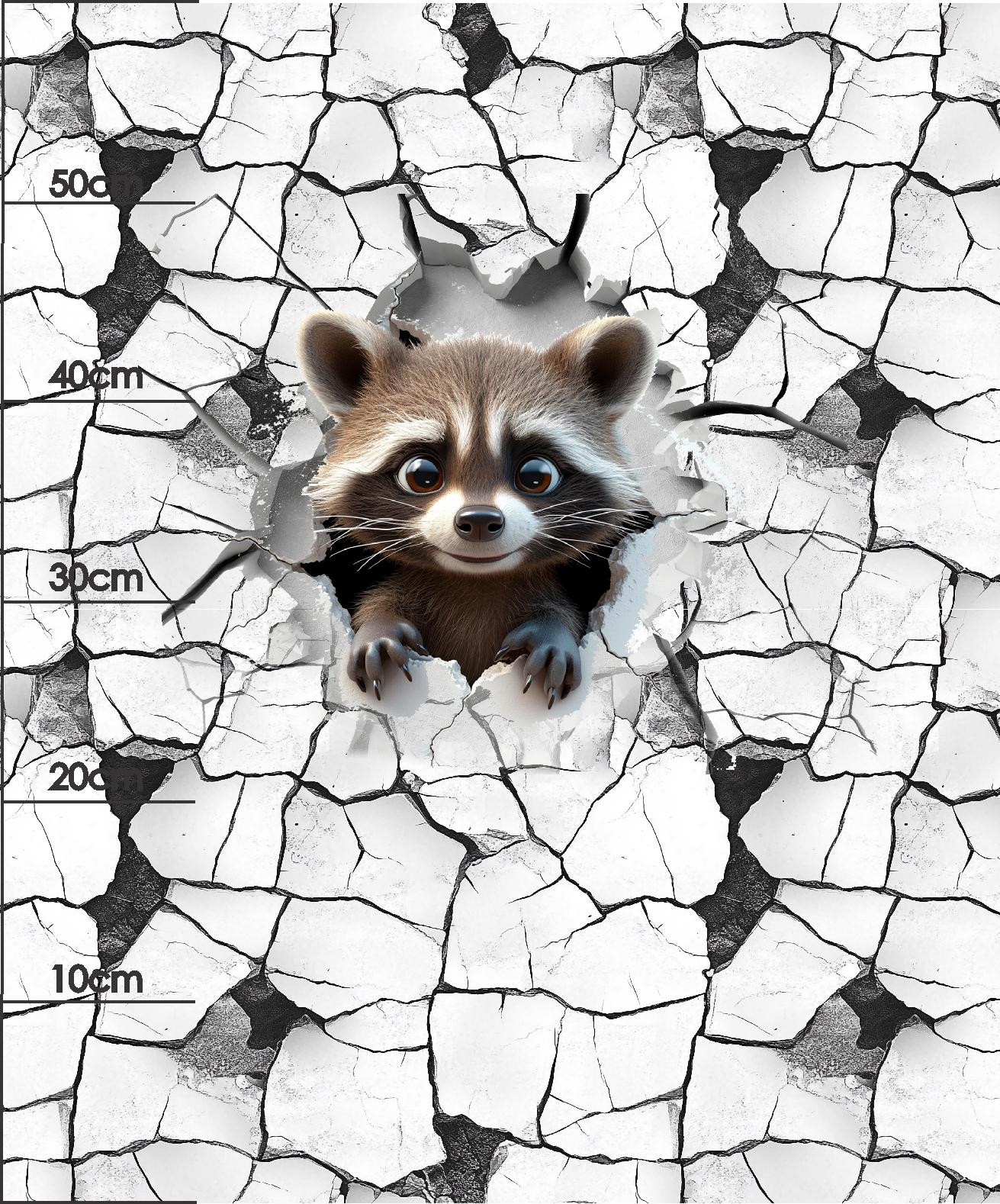 ANIMALS CRACKED wz.2 (raccoon)- panel (60cm x 50cm) SINGLE JERSEY