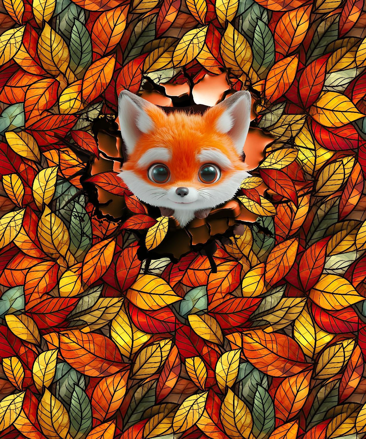 ANIMALS CRACKED wz.7 (FOX) - panel (60cm x 50cm) LIŚCIE / WITRAŻ WZ. 2 