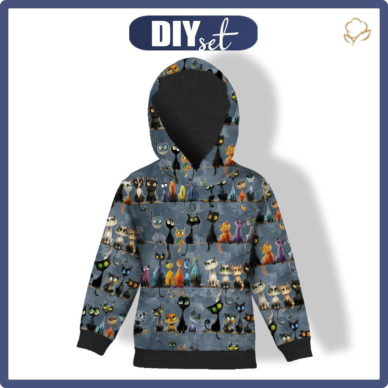 KID'S HOODIE (ALEX) - ANIMALS PAT.12- looped knit fabric (122/128)