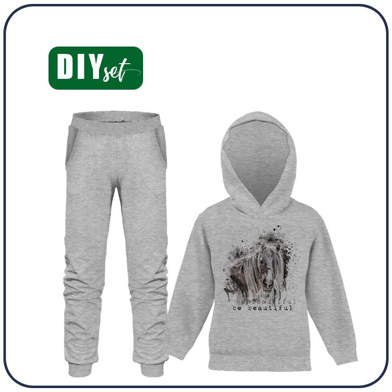 Children's tracksuit (OSLO) - BE BEAUTIFUL (BE YOURSELF) / M-01 melange light grey - looped knit fabric 