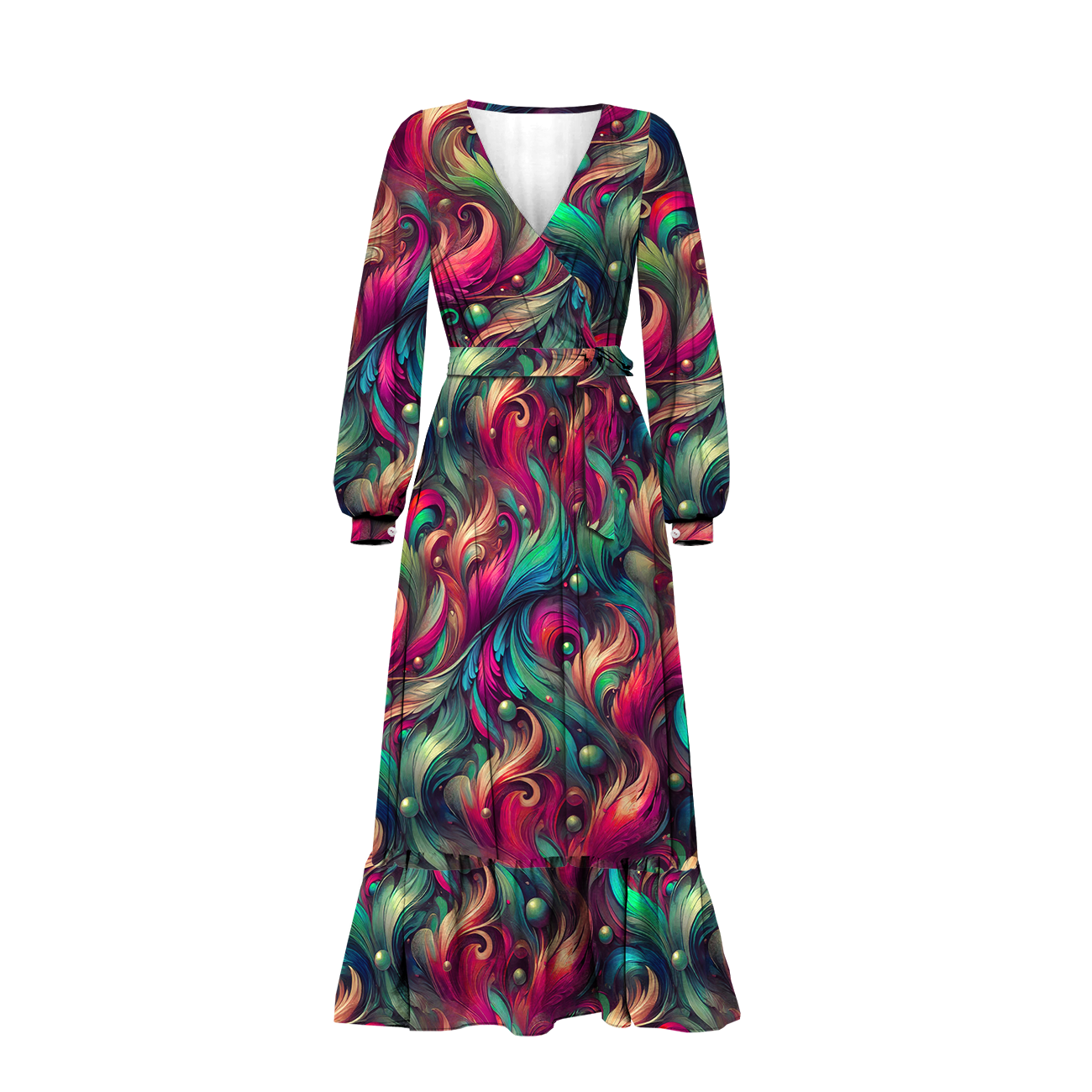 WRAP FLOUNCED DRESS (ABELLA) - COLORFUL FEATHER PINK - sewing set