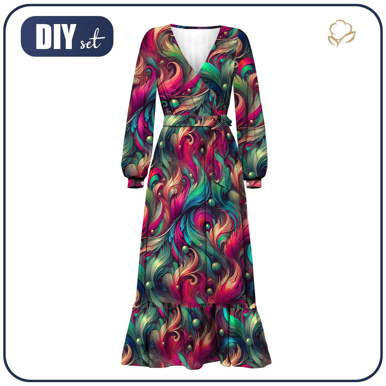 WRAP FLOUNCED DRESS (ABELLA) - COLORFUL FEATHER PINK - sewing set