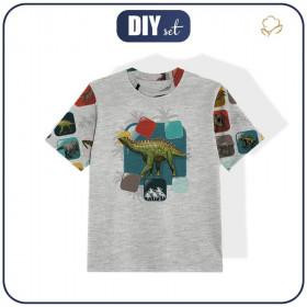 KID’S T-SHIRT (104-110) - DINO TILES PAT. 6/ melange light grey- single jersey 