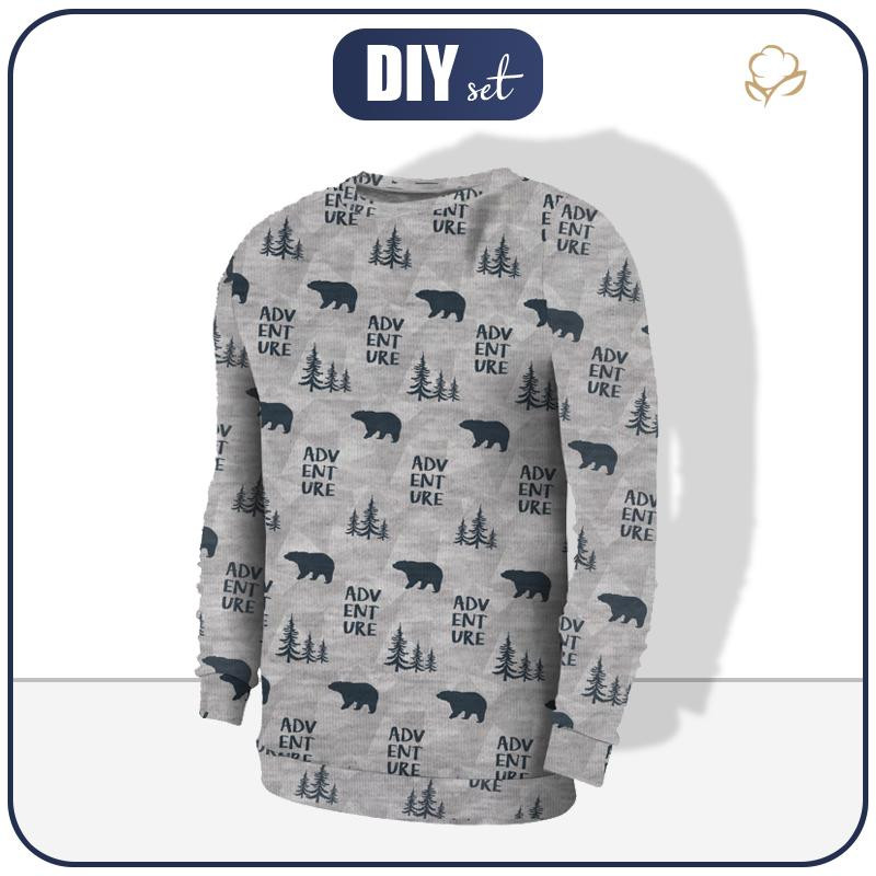 MEN’S SWEATSHIRT (OREGON) - BEARS (ADVENTURE) / melange light grey - looped knit fabric 