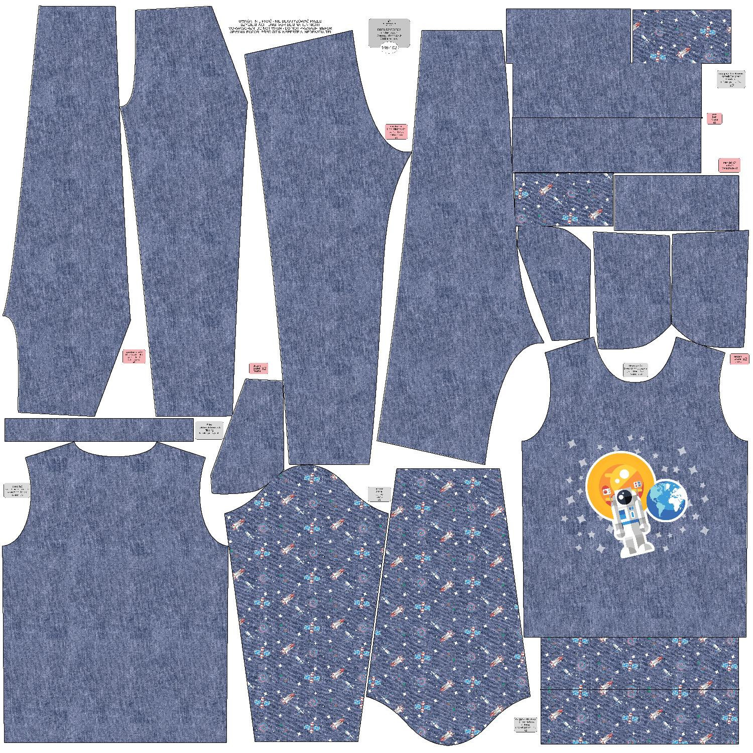 Children's tracksuit (MILAN) - ASTRONAUT (SPACE EXPEDITION) / ACID WASH DARK BLUE - looped knit fabric 