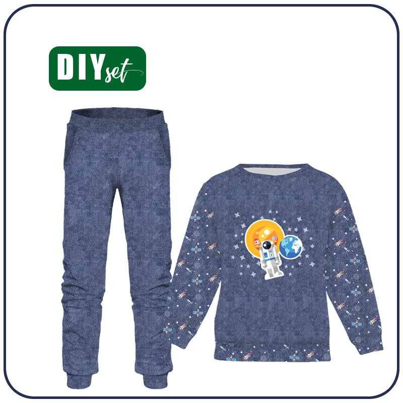 Children's tracksuit (MILAN) - ASTRONAUT (SPACE EXPEDITION) / ACID WASH DARK BLUE - looped knit fabric 