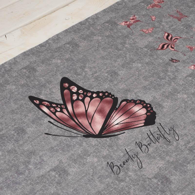 ALWAYS BEAUTIFUL (GLITTER BUTTERFLIES) / ACID WASH GREY - panoramic panel looped knit (60cm x 155cm)