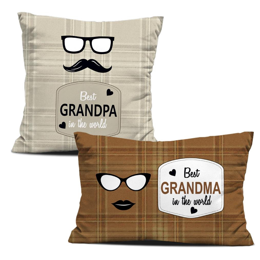 DECORATIVE PILOWS - Best Grandma / Best Grandpa in the World / english check