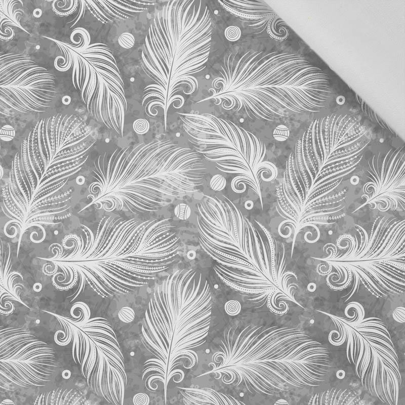 WHITE FEATHERS (GREY) / white - Cotton woven fabric