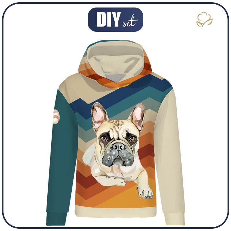 CLASSIC WOMEN’S HOODIE (POLA) - BULLDOG / STRIPES - looped knit fabric 