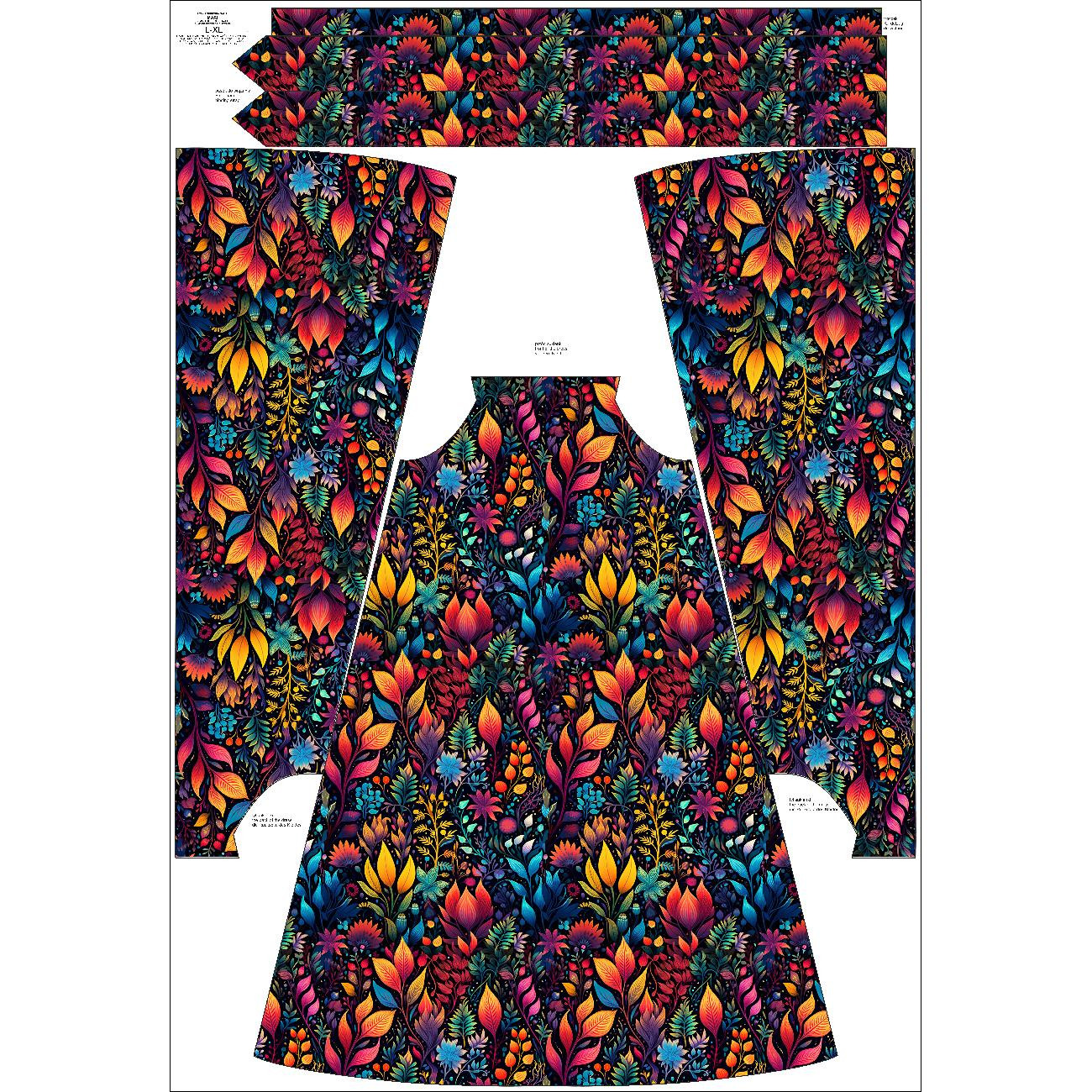 DRESS "DALIA" MAXI - COLORFUL LEAVES PAT. 2 - sewing set