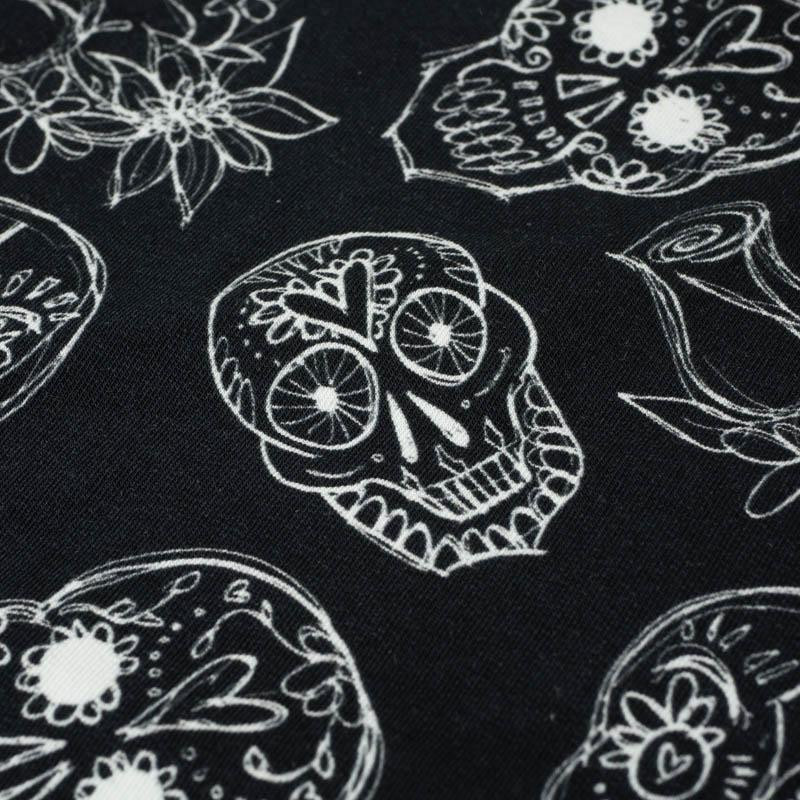 SKULLS CONTOUR / roses (DIA DE LOS MUERTOS) - looped knit fabric