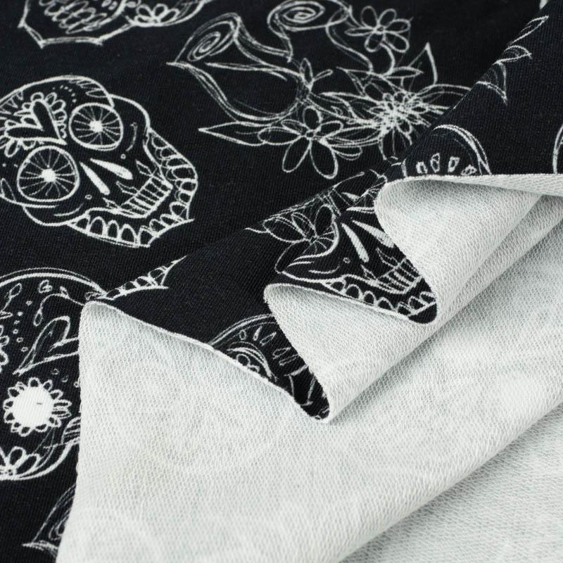 SKULLS CONTOUR / roses (DIA DE LOS MUERTOS) - looped knit fabric