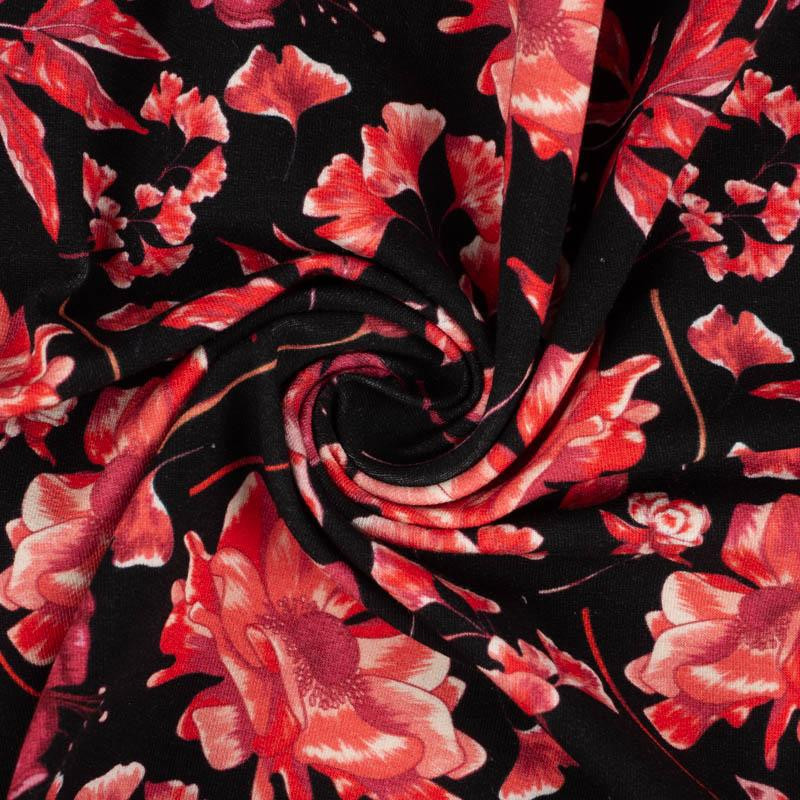 RED FLOWERS pat. 3 (RED GARDEN) - looped knit fabric