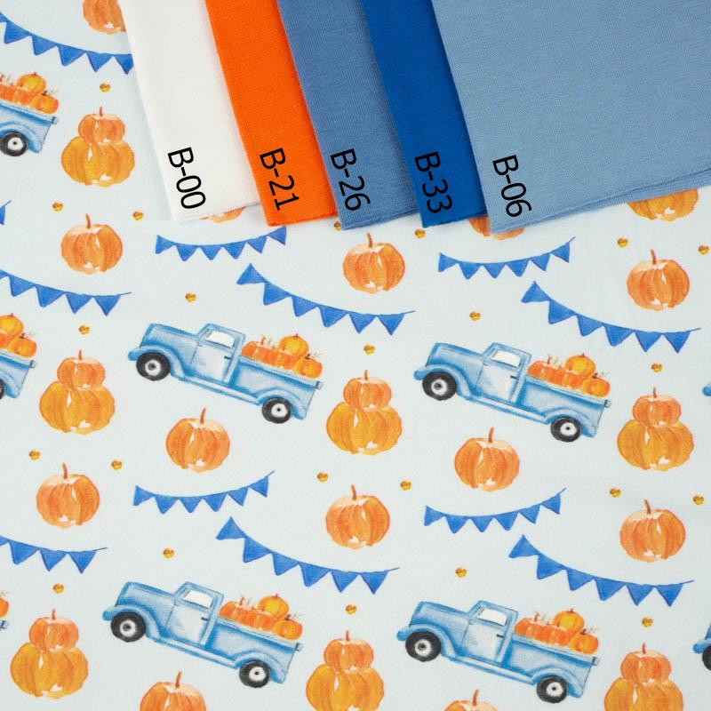 PUMPKINS ON THE PICKUP /  ROSETTES (PUMPKIN GARDEN) - single jersey with elastane 