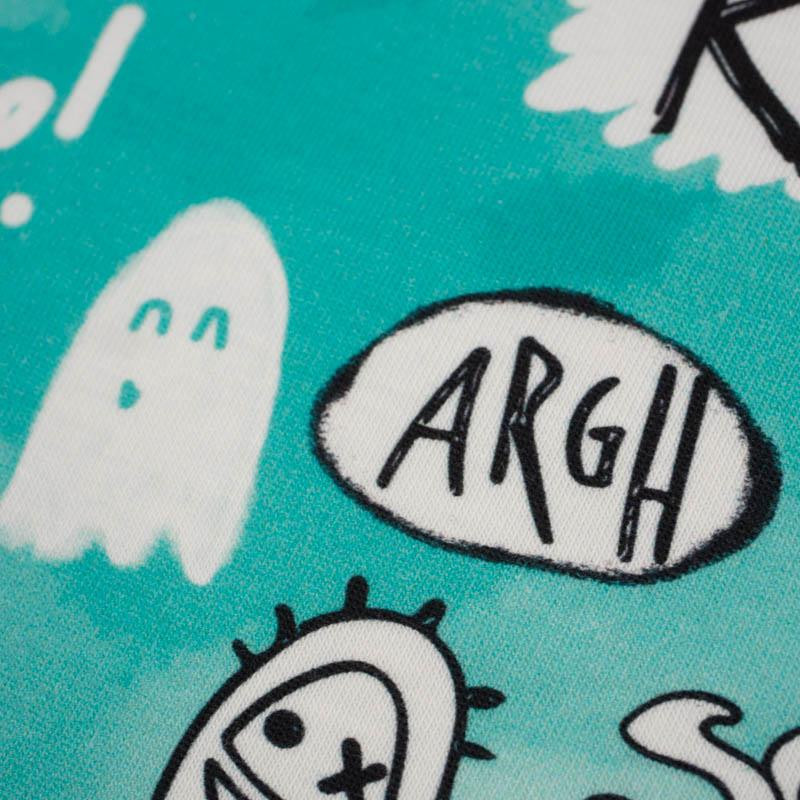 SCHRECKLICH COOLES KIND / AQUA (SCHOOL DRAWINGS) - looped knit fabric