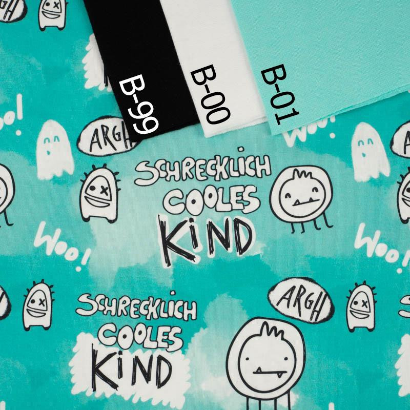 SCHRECKLICH COOLES KIND / AQUA (SCHOOL DRAWINGS) - looped knit fabric