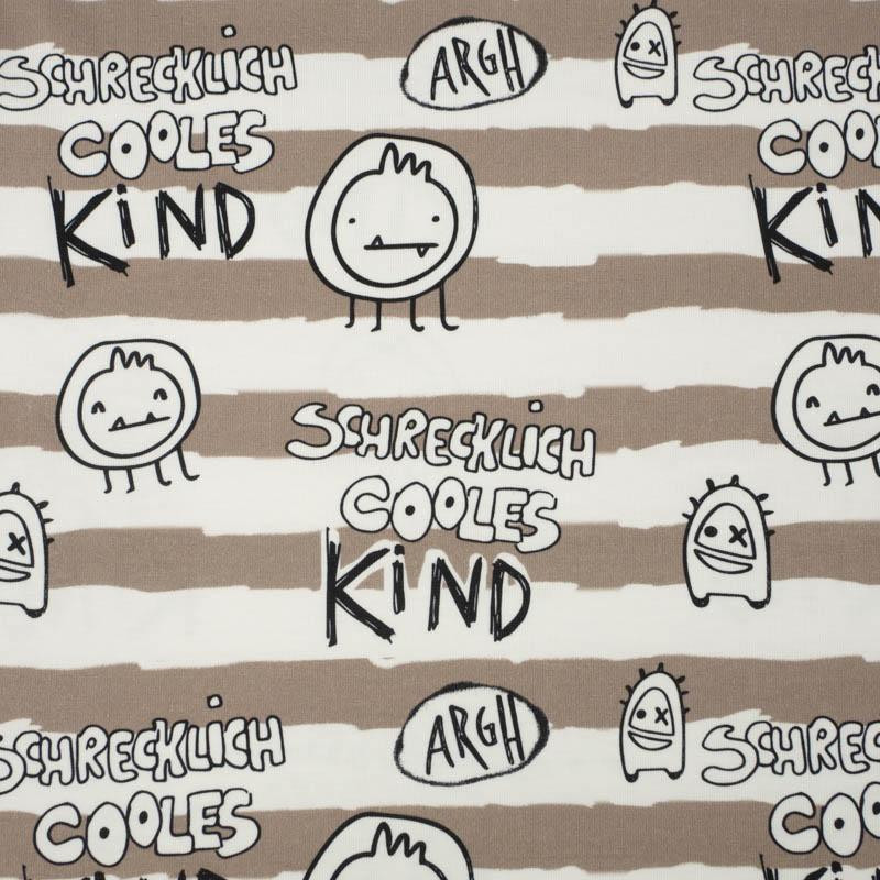 SCHRECKLICH COOLES KIND / BEIGE STRIPES (SCHOOL DRAWINGS) - looped knit fabric